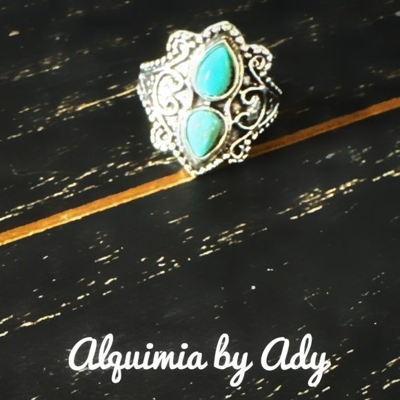 Turquoise and silver gem ring/Navajo turquoise ring/bohemian western - Picture 1 of 3